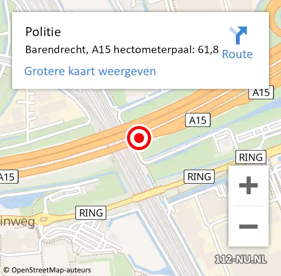 Locatie op kaart van de 112 melding: Politie Barendrecht, A15 hectometerpaal: 61,8 op 30 juli 2021 02:34