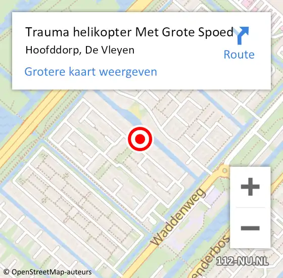 Locatie op kaart van de 112 melding: Trauma helikopter Met Grote Spoed Naar Hoofddorp, De Vleyen op 30 juli 2021 02:46