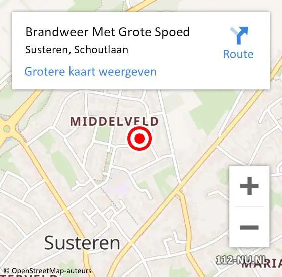 Locatie op kaart van de 112 melding: Brandweer Met Grote Spoed Naar Susteren, Schoutlaan op 30 juli 2021 03:16