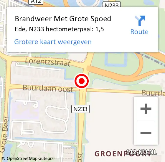 Locatie op kaart van de 112 melding: Brandweer Met Grote Spoed Naar Ede, N233 hectometerpaal: 1,5 op 30 juli 2021 03:18