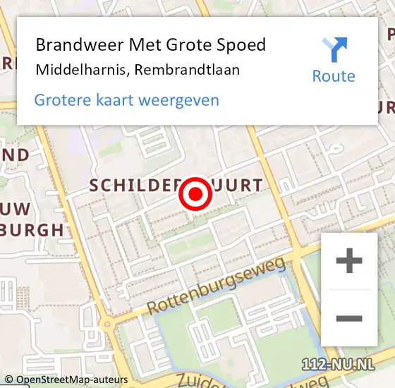 Locatie op kaart van de 112 melding: Brandweer Met Grote Spoed Naar Middelharnis, Rembrandtlaan op 30 juli 2021 04:09