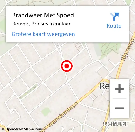 Locatie op kaart van de 112 melding: Brandweer Met Spoed Naar Reuver, Prinses Irenelaan op 30 juli 2021 04:50