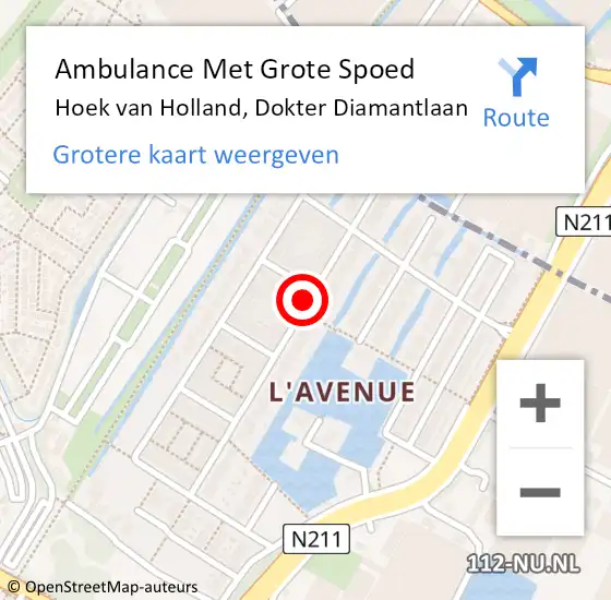 Locatie op kaart van de 112 melding: Ambulance Met Grote Spoed Naar Hoek van Holland, Dokter Diamantlaan op 30 juli 2021 05:07