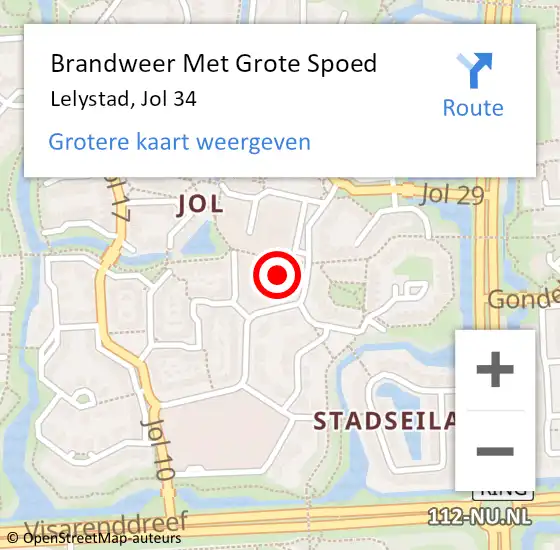 Locatie op kaart van de 112 melding: Brandweer Met Grote Spoed Naar Lelystad, Jol 34 op 30 juli 2021 05:39