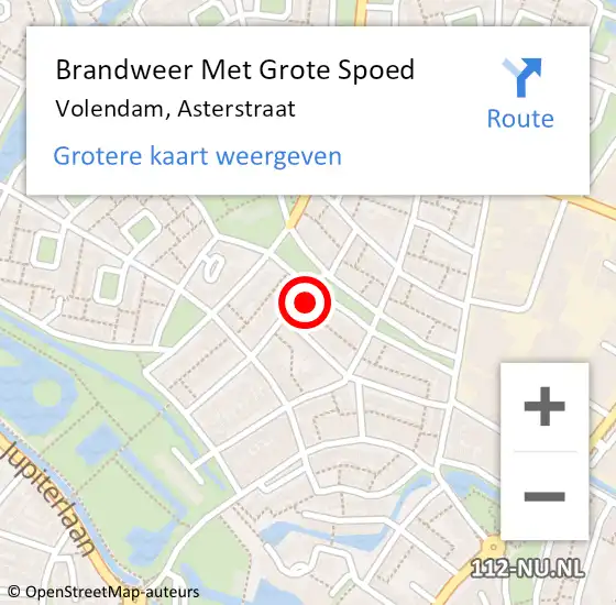 Locatie op kaart van de 112 melding: Brandweer Met Grote Spoed Naar Volendam, Asterstraat op 30 juli 2021 06:23