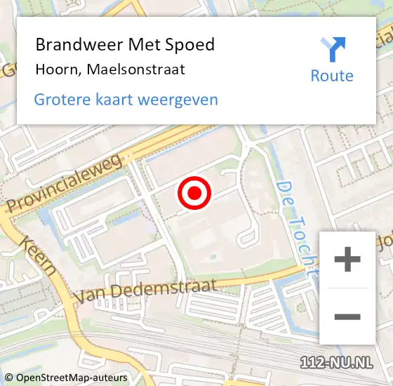 Locatie op kaart van de 112 melding: Brandweer Met Spoed Naar Hoorn, Maelsonstraat op 30 juli 2021 07:01