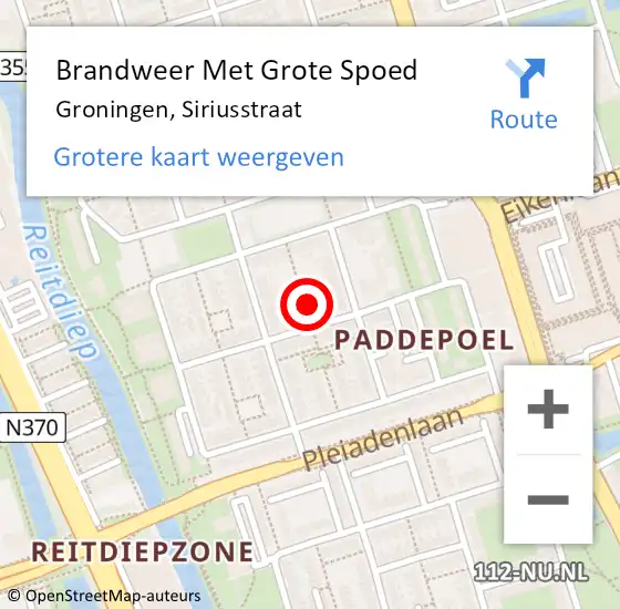 Locatie op kaart van de 112 melding: Brandweer Met Grote Spoed Naar Groningen, Siriusstraat op 30 juli 2021 07:09