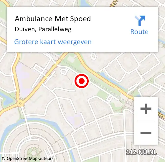 Locatie op kaart van de 112 melding: Ambulance Met Spoed Naar Duiven, Parallelweg op 30 juli 2021 07:49