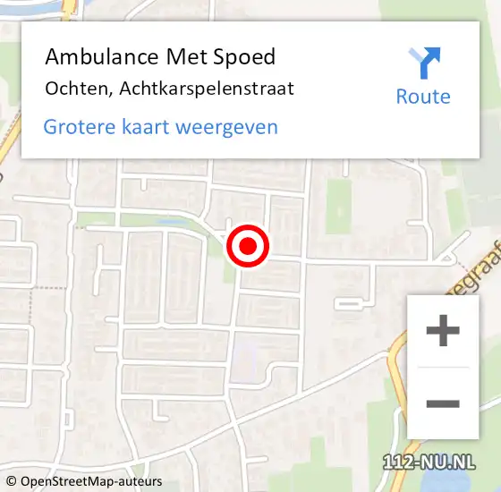 Locatie op kaart van de 112 melding: Ambulance Met Spoed Naar Ochten, Achtkarspelenstraat op 18 juni 2014 10:07