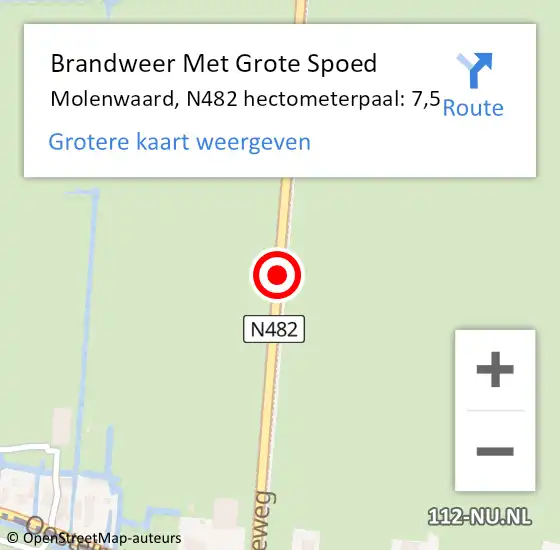 Locatie op kaart van de 112 melding: Brandweer Met Grote Spoed Naar Molenwaard, N482 hectometerpaal: 7,5 op 30 juli 2021 09:20