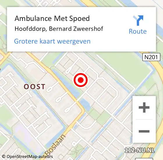 Locatie op kaart van de 112 melding: Ambulance Met Spoed Naar Hoofddorp, Bernard Zweershof op 30 juli 2021 09:29