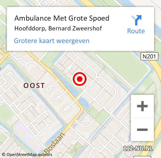 Locatie op kaart van de 112 melding: Ambulance Met Grote Spoed Naar Hoofddorp, Bernard Zweershof op 30 juli 2021 09:30