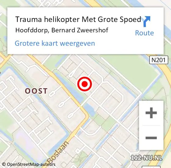 Locatie op kaart van de 112 melding: Trauma helikopter Met Grote Spoed Naar Hoofddorp, Bernard Zweershof op 30 juli 2021 09:31