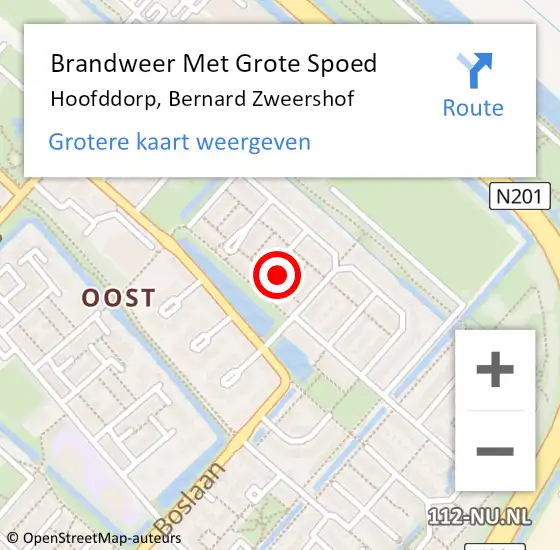 Locatie op kaart van de 112 melding: Brandweer Met Grote Spoed Naar Hoofddorp, Bernard Zweershof op 30 juli 2021 09:31