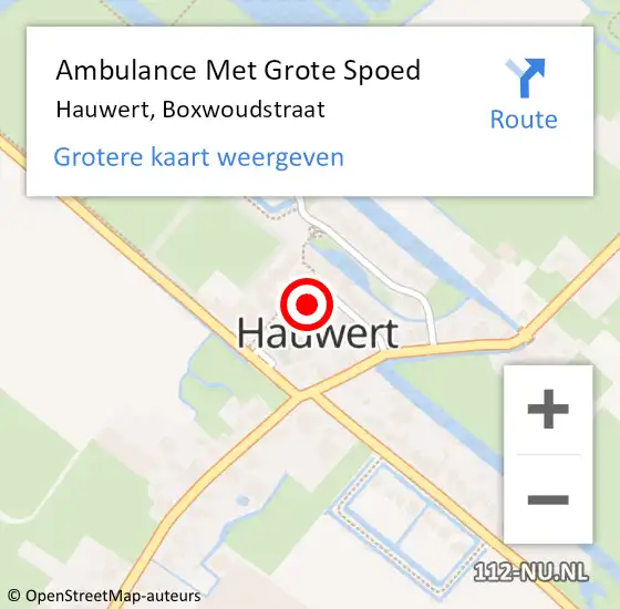 Locatie op kaart van de 112 melding: Ambulance Met Grote Spoed Naar Hauwert, Boxwoudstraat op 30 juli 2021 09:31