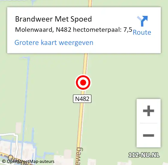 Locatie op kaart van de 112 melding: Brandweer Met Spoed Naar Molenwaard, N482 hectometerpaal: 7,5 op 30 juli 2021 09:43