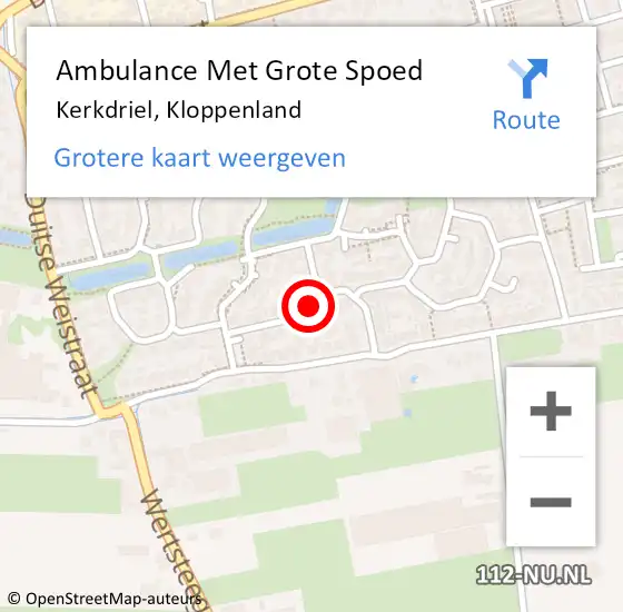 Locatie op kaart van de 112 melding: Ambulance Met Grote Spoed Naar Kerkdriel, Kloppenland op 30 juli 2021 09:46