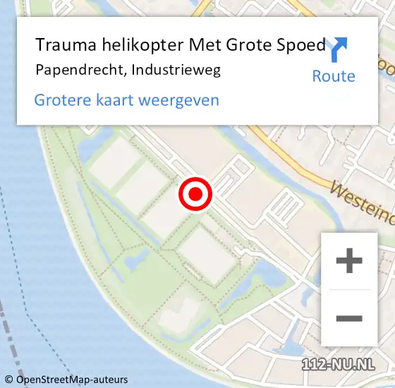 Locatie op kaart van de 112 melding: Trauma helikopter Met Grote Spoed Naar Papendrecht, Industrieweg op 30 juli 2021 09:52