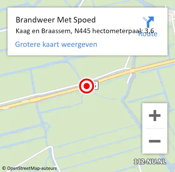 Locatie op kaart van de 112 melding: Brandweer Met Spoed Naar Kaag en Braassem, N445 hectometerpaal: 3,6 op 30 juli 2021 10:10