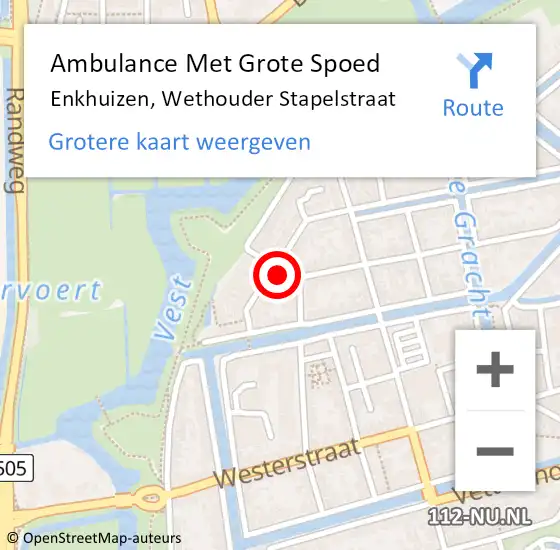 Locatie op kaart van de 112 melding: Ambulance Met Grote Spoed Naar Enkhuizen, Wethouder Stapelstraat op 30 juli 2021 10:11