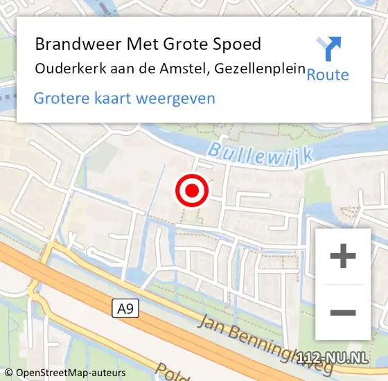 Locatie op kaart van de 112 melding: Brandweer Met Grote Spoed Naar Ouderkerk aan de Amstel, Gezellenplein op 30 juli 2021 10:50