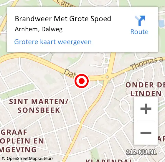 Locatie op kaart van de 112 melding: Brandweer Met Grote Spoed Naar Arnhem, Dalweg op 30 juli 2021 11:16