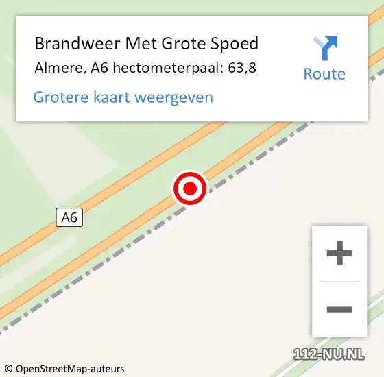 Locatie op kaart van de 112 melding: Brandweer Met Grote Spoed Naar Almere, A6 hectometerpaal: 63,8 op 30 juli 2021 12:06