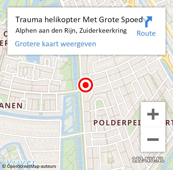 Locatie op kaart van de 112 melding: Trauma helikopter Met Grote Spoed Naar Alphen aan den Rijn, Zuiderkeerkring op 30 juli 2021 13:02