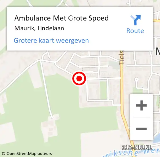 Locatie op kaart van de 112 melding: Ambulance Met Grote Spoed Naar Maurik, Lindelaan op 30 juli 2021 13:11