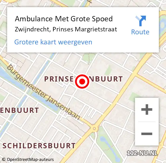 Locatie op kaart van de 112 melding: Ambulance Met Grote Spoed Naar Zwijndrecht, Prinses Margrietstraat op 30 juli 2021 13:14