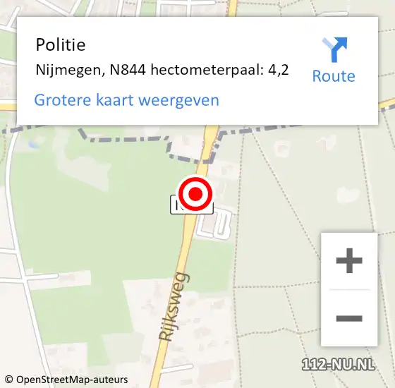 Locatie op kaart van de 112 melding: Politie Nijmegen, N844 hectometerpaal: 4,2 op 30 juli 2021 13:30