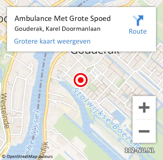 Locatie op kaart van de 112 melding: Ambulance Met Grote Spoed Naar Gouderak, Karel Doormanlaan op 30 juli 2021 13:38