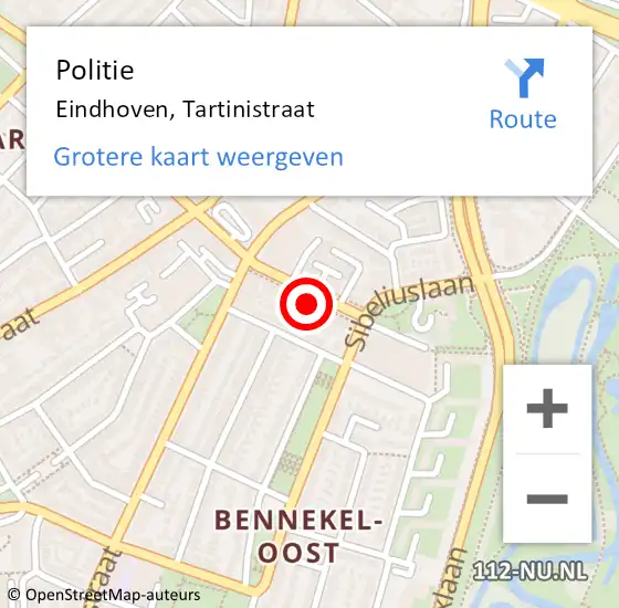 Locatie op kaart van de 112 melding: Politie Eindhoven, Tartinistraat op 30 juli 2021 13:51