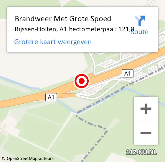 Locatie op kaart van de 112 melding: Brandweer Met Grote Spoed Naar Rijssen-Holten, A1 hectometerpaal: 121,8 op 30 juli 2021 14:22