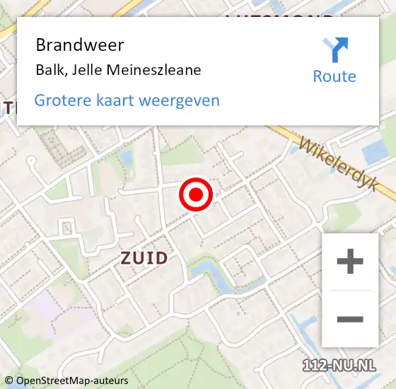 Locatie op kaart van de 112 melding: Brandweer Balk, Jelle Meineszleane op 30 juli 2021 14:44