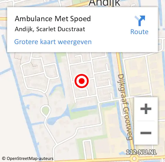 Locatie op kaart van de 112 melding: Ambulance Met Spoed Naar Andijk, Scarlet Ducstraat op 30 juli 2021 14:57