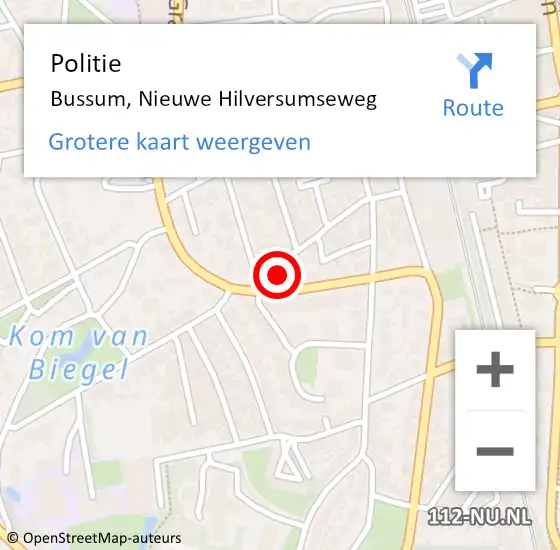 Locatie op kaart van de 112 melding: Politie Bussum, Nieuwe Hilversumseweg op 30 juli 2021 15:09