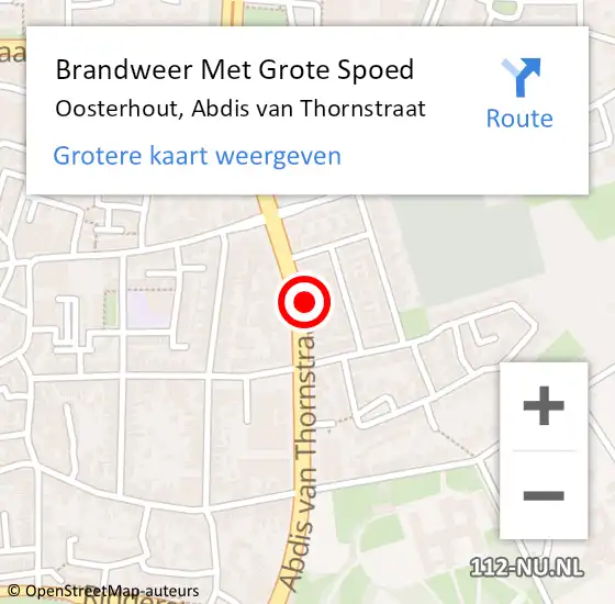 Locatie op kaart van de 112 melding: Brandweer Met Grote Spoed Naar Oosterhout, Abdis van Thornstraat op 30 juli 2021 16:15