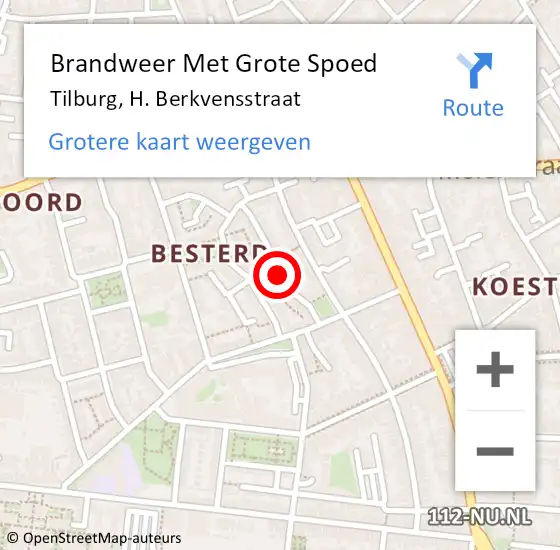 Locatie op kaart van de 112 melding: Brandweer Met Grote Spoed Naar Tilburg, H. Berkvensstraat op 30 juli 2021 16:30