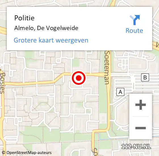 Locatie op kaart van de 112 melding: Politie Almelo, De Vogelweide op 30 juli 2021 16:38
