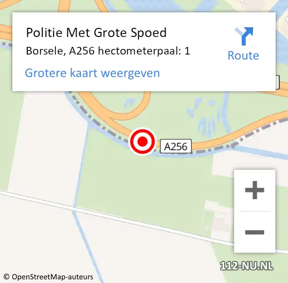 Locatie op kaart van de 112 melding: Politie Met Grote Spoed Naar Borsele, A256 hectometerpaal: 1 op 30 juli 2021 16:54