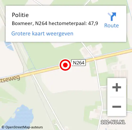 Locatie op kaart van de 112 melding: Politie Boxmeer, N264 hectometerpaal: 47,9 op 30 juli 2021 17:46