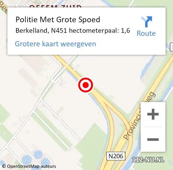 Locatie op kaart van de 112 melding: Politie Met Grote Spoed Naar Berkelland, N451 hectometerpaal: 1,6 op 30 juli 2021 17:59