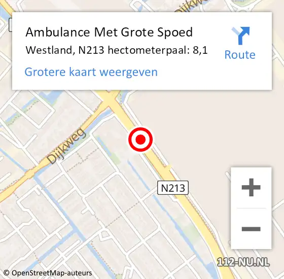 Locatie op kaart van de 112 melding: Ambulance Met Grote Spoed Naar Westland, N213 hectometerpaal: 8,1 op 30 juli 2021 18:15