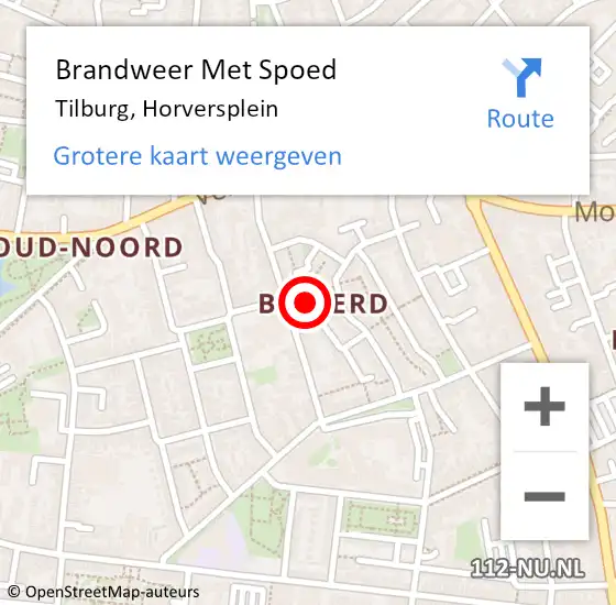 Locatie op kaart van de 112 melding: Brandweer Met Spoed Naar Tilburg, Horversplein op 30 juli 2021 18:16