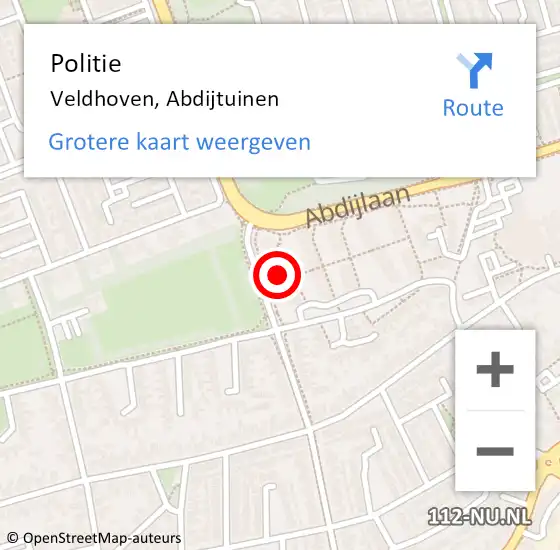 Locatie op kaart van de 112 melding: Politie Veldhoven, Abdijtuinen op 30 juli 2021 18:57