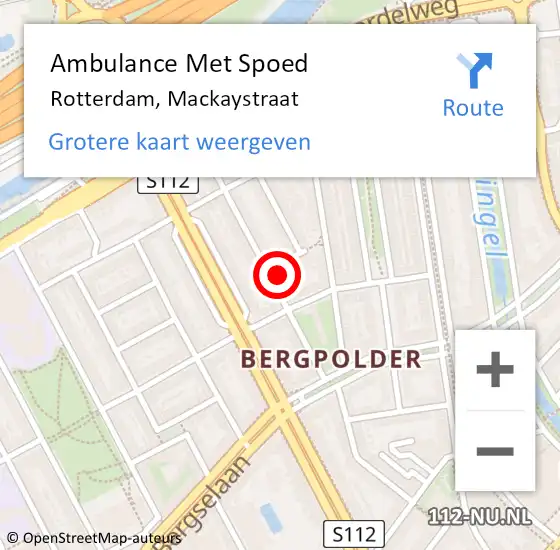 Locatie op kaart van de 112 melding: Ambulance Met Spoed Naar Rotterdam, Mackaystraat op 30 juli 2021 19:10