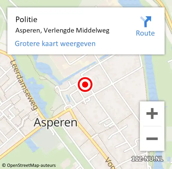 Locatie op kaart van de 112 melding: Politie Asperen, Verlengde Middelweg op 30 juli 2021 19:13