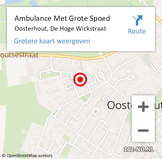 Locatie op kaart van de 112 melding: Ambulance Met Grote Spoed Naar Oosterhout, De Hoge Wickstraat op 30 juli 2021 19:32