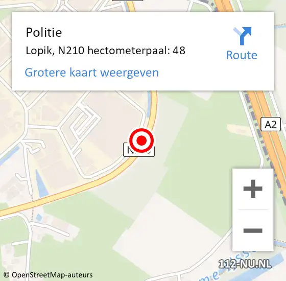 Locatie op kaart van de 112 melding: Politie Nieuwegein, N210 hectometerpaal: 48 op 30 juli 2021 19:36